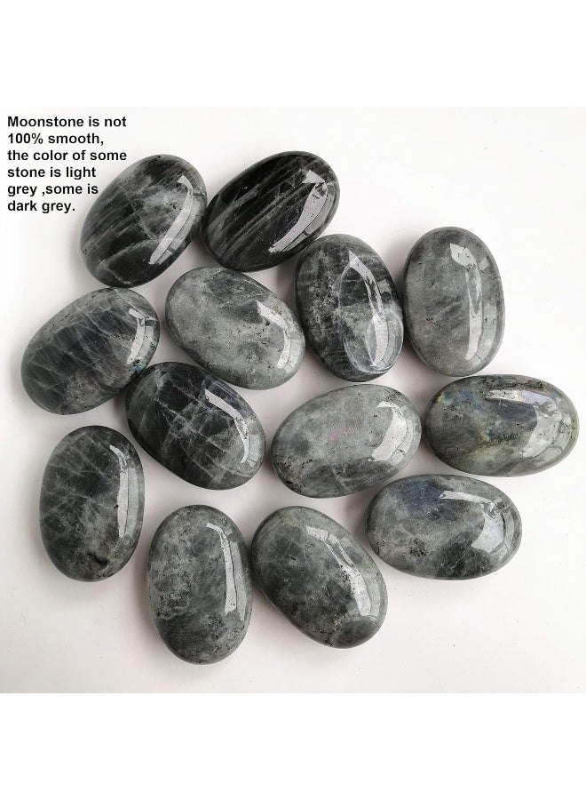 Loveliome Natural Moonstone Oval Polished Worry Stones, Healing Crystal Indoor Fountain Stones Massage Energy Anxiety Relief Items - Image 4